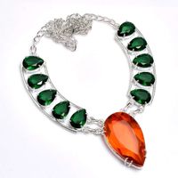 Garnet Green Quartz Handmade Big Necklace Jewelry 41 Grams