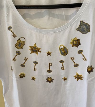 Versace Jeans T-Shirt, White with Gold Embellishments