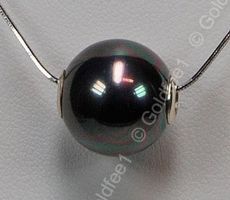 Muschelkernperle 14mm Kugelanhänger mit Kette 925 Silber