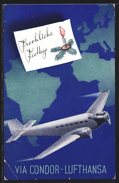 Cartoline postali: Flugzeug der Lufthansa fliegt zu Weihnac – Usato da Berlin venduto da bartko-reher