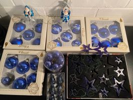 Weihnachtsschmuck Set blau Glas gebraucht über 40 Teile