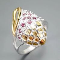 Meer Muschel Rhodolith 925 Silber Ring Gr56 Bague Argent 8US
