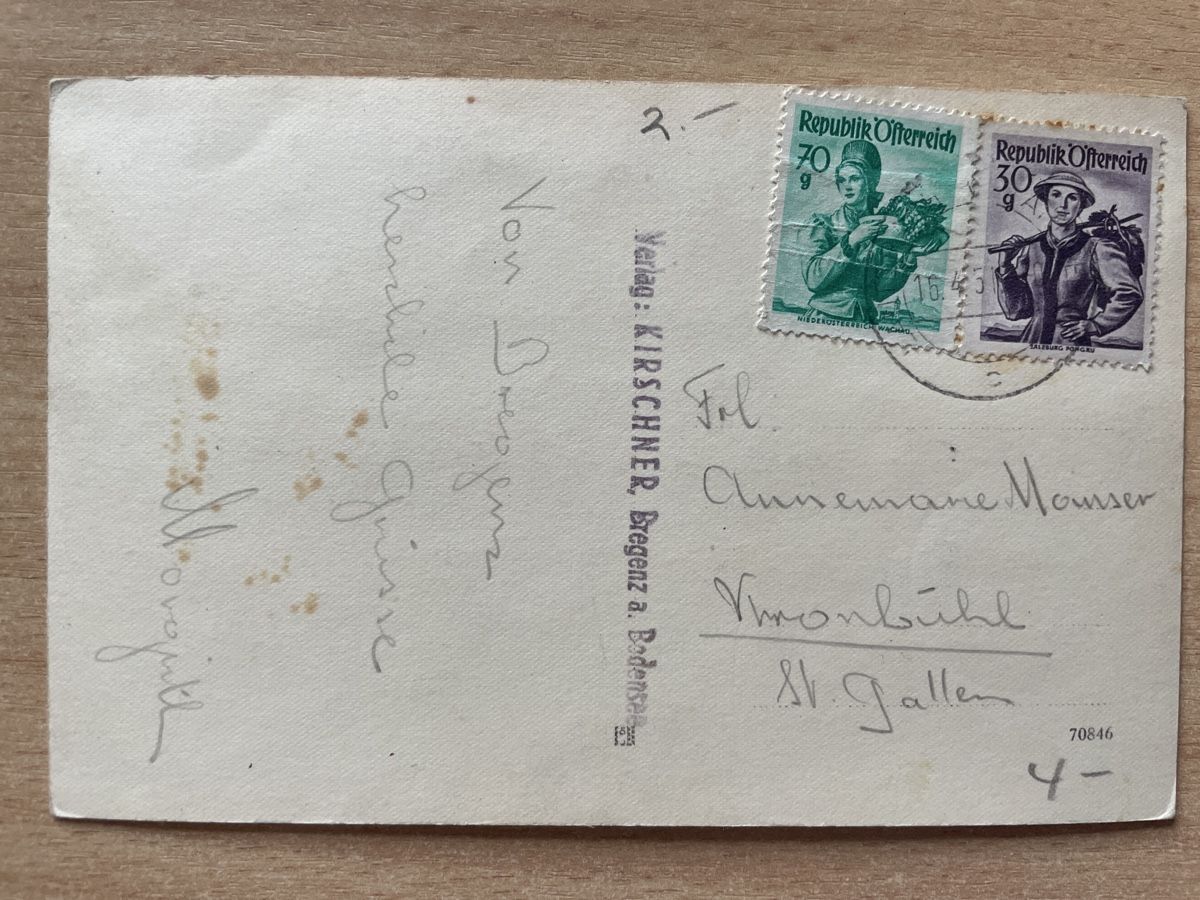 Ansichtskarten: Alte Ansichtskarte Bregenz am Pfänder, gelaufen 1951 – Gebraucht aus Neuhausen am Rheinfall von Arielle55 1