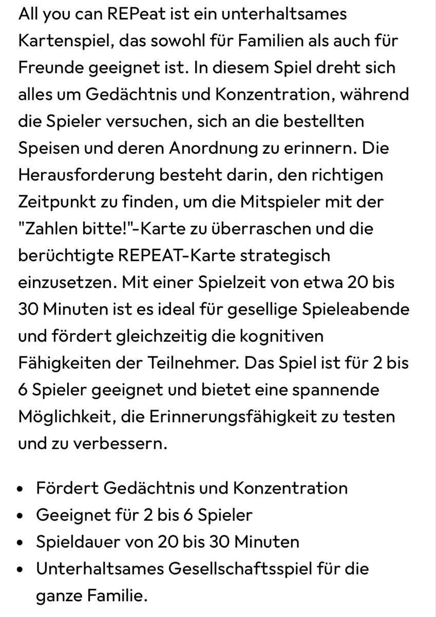 Giochi: Spiel all you can repeat – Nuovo e nell'imballaggio originale da Otelfingen venduto da 19C90 2