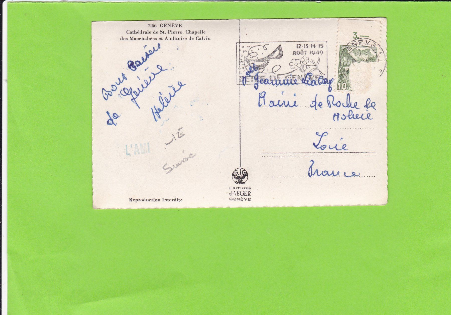 Ansichtskarten: Genève-Cthédrale de St. Pierre-Oldtimer – Gebraucht aus St. Peterzell von neckertal 1