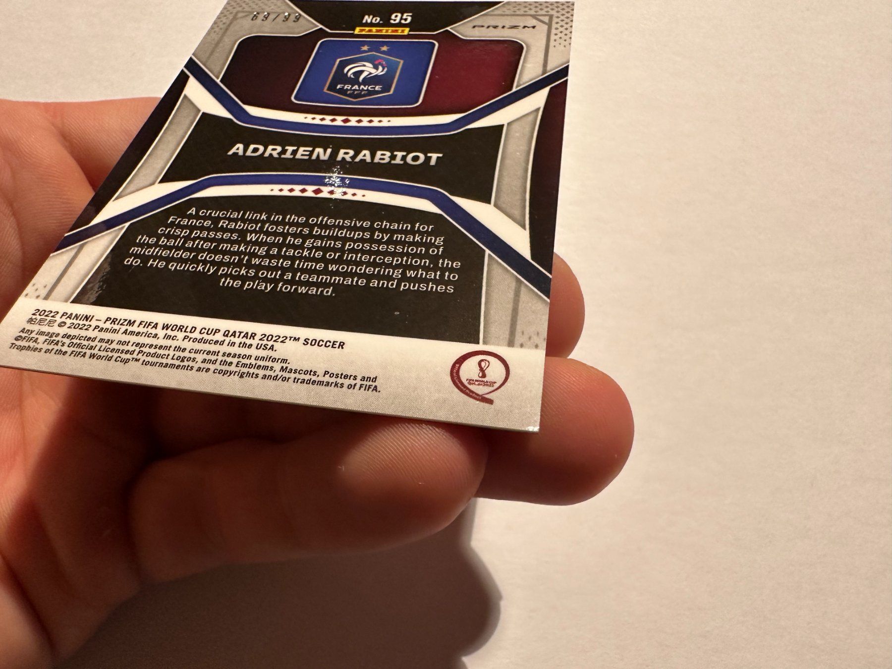 Panini Sammelbilder & Trading cards: 2022 Panini Prizm World Cup Adrien Rabiot /99 – Gebraucht aus Hagendorn von Pokecollectorch 3