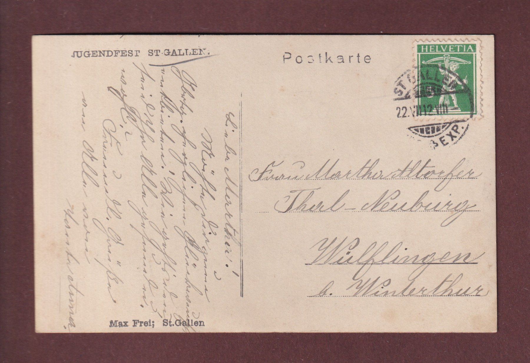 Cartoline postali: ST. GALLEN - Jugendfest - 1912 – Usato da Pully venduto da nicecards 1