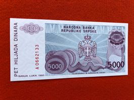 Banja Luka 1993 - Republika Srpska - 5000 Dinara UNC