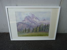 Aquarell Gemälde Berglandschaft 1973 gerahmt