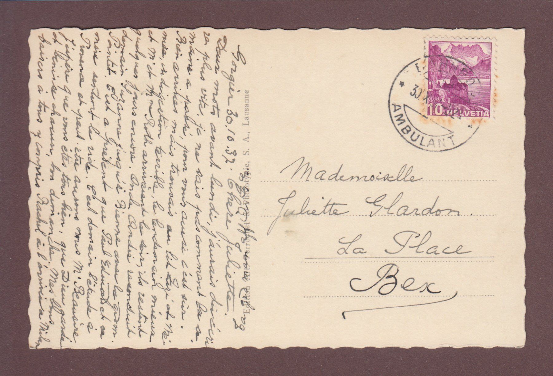 Cartoline postali: ST. AUBIN - 1937 – Usato da Pully venduto da nicecards 1