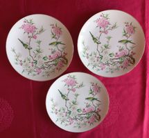 Lot de 3 assiettes SAJI, motif fleuri et oiseaux, Japon