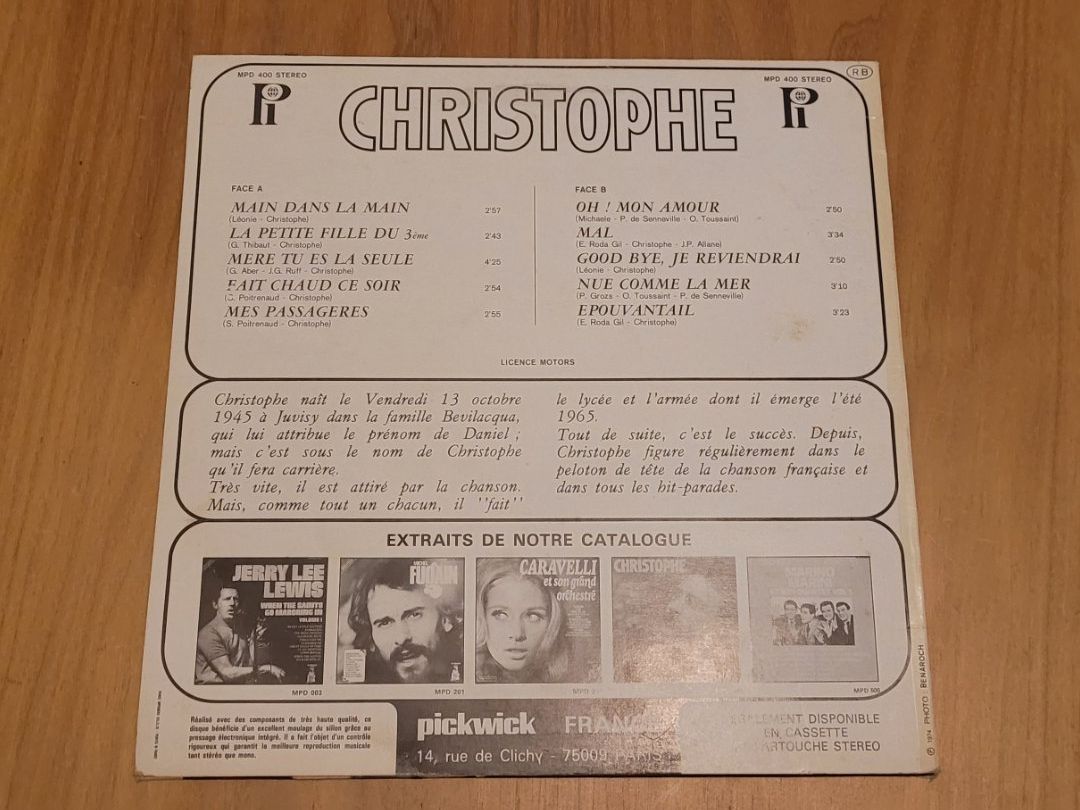 Vinyles: LP  Christophe – D'occasion à Martigny par MZ-67 1