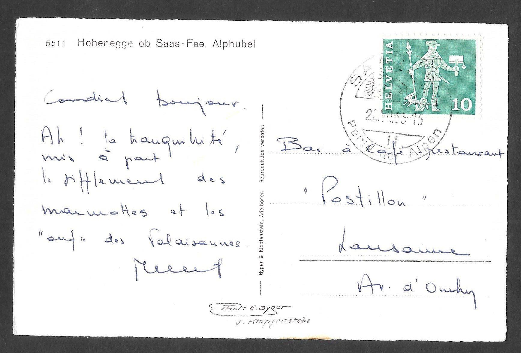 Cartoline postali: Hohenegge ob Saas Fee Alphubel – Usato da Olten venduto da clotaldi 1
