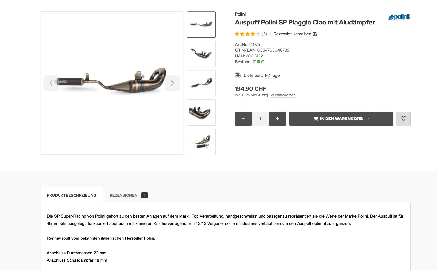 Polini Auspuffanlagen: Auspuff Polini SP Piaggio Ciao mit Aludämpfer – Neu (gemäss Beschreibung) aus Illnau von osteiner79 4