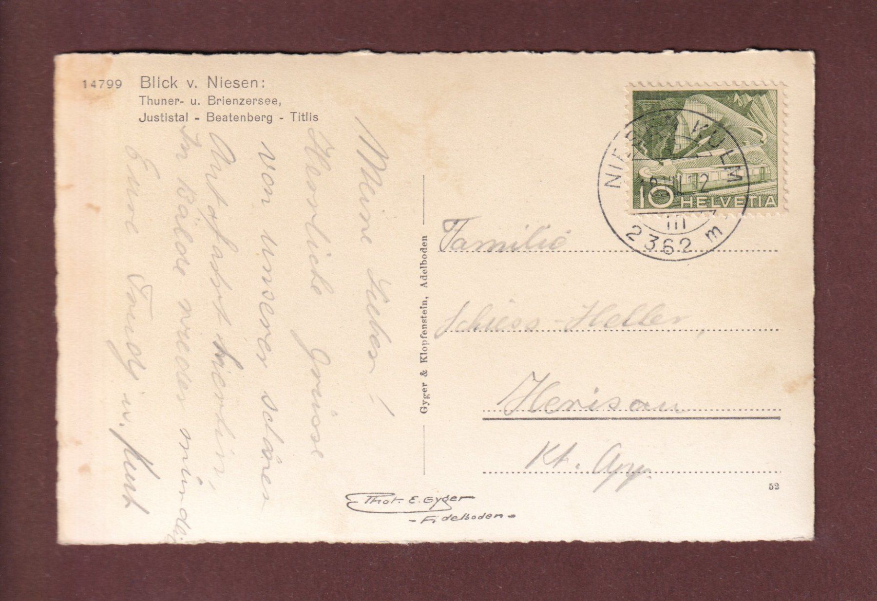 Cartoline postali: Bick vom NIESEN - 1952 – Usato da Pully venduto da nicecards-shop 1