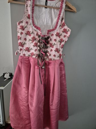 Dirndl Chicoree Rosenmuster Pink Spitze Grösse XS 