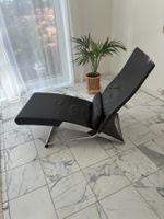 Relaxliege Leder Schwarz mit Metallgestell