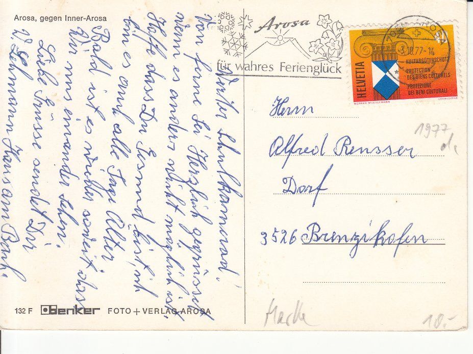 Cartoline postali: Arosa 1977 – Usato da Bürglen TG venduto da StampGraf 1