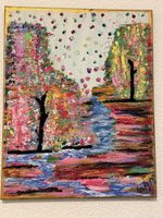 Gemälde Acryl auf L.W Landschaft bunt Blumen