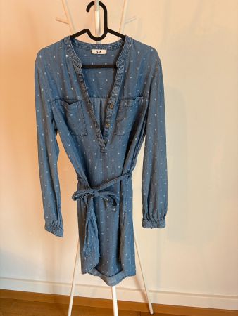 C&A Denim Dress with Belt – Delicate Pattern, Size 34
