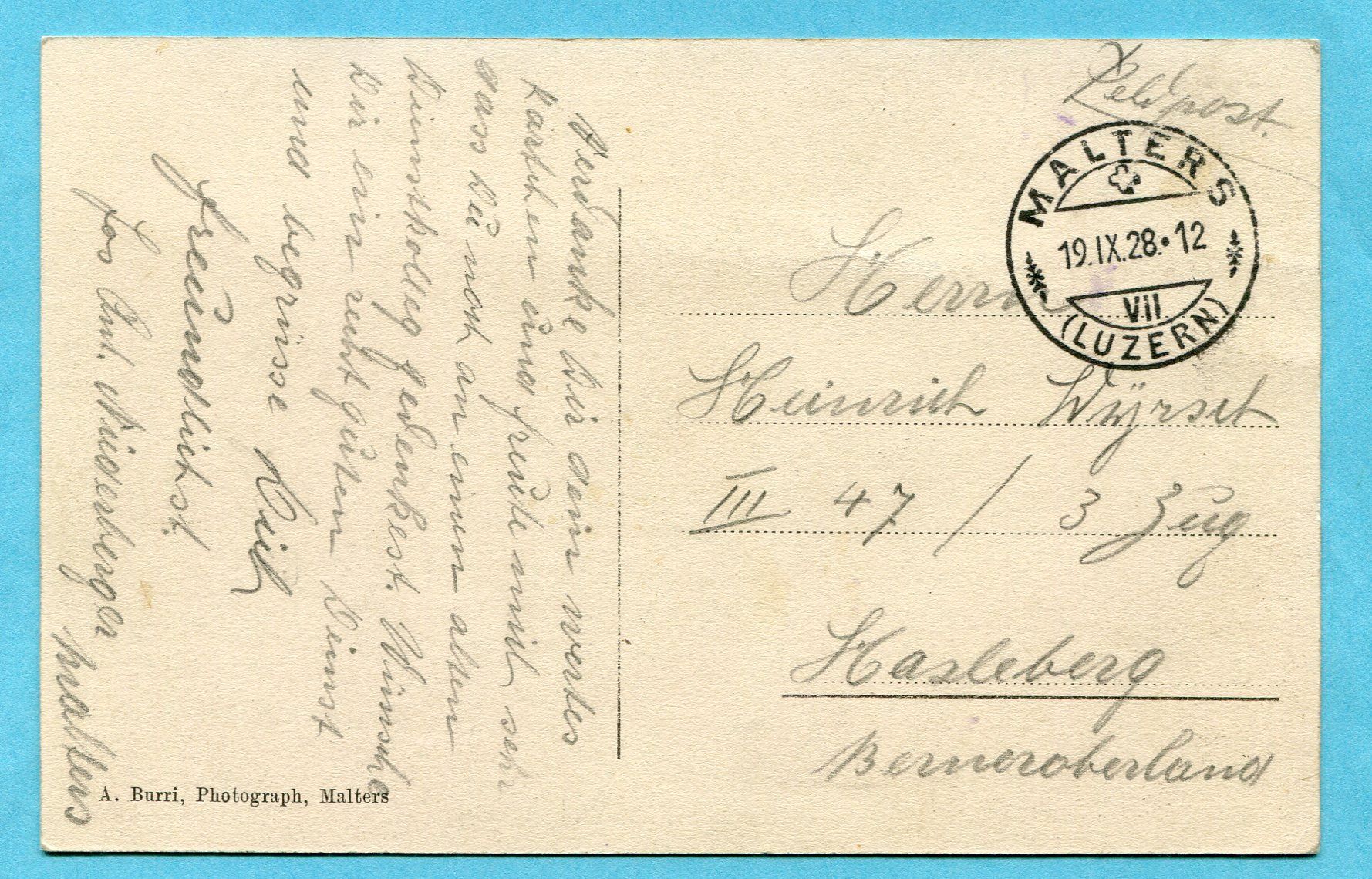 Ansichtskarten: Malters 1928 – Gebraucht aus Opfikon von cleocat-vb 1