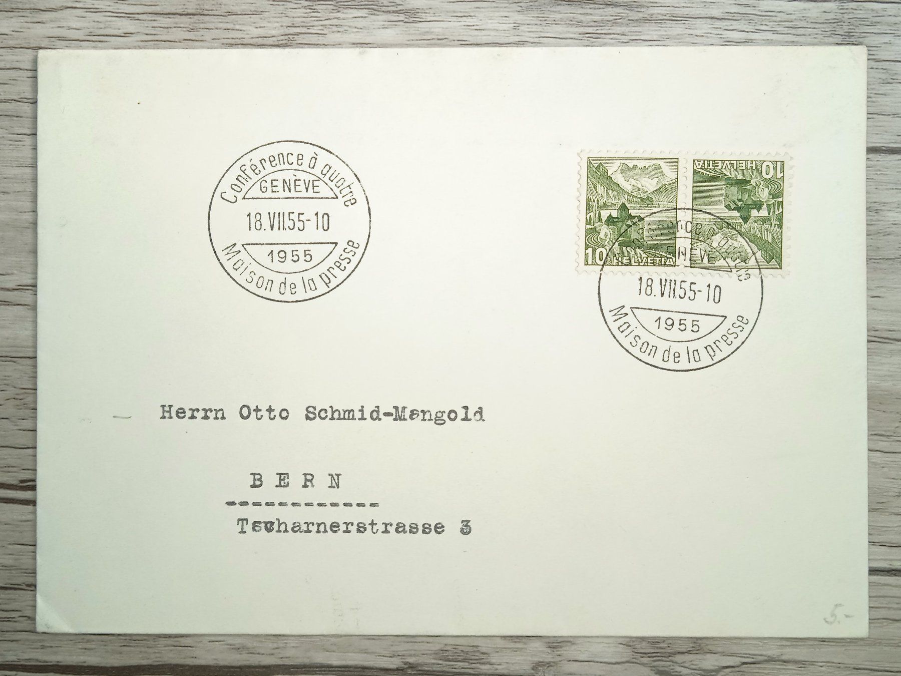 Alle Briefmarken: TR87 Enveloppe + Timbre Suisse 1955 – Gebraucht aus Cousset von Patrick_Collections
