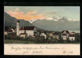AK Sachseln, Ortspanorama vor Bergkette