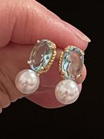 clous d’oreilles plaqués jaune perle/pierre aigue-marine1,7