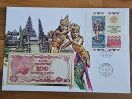 Notenbrief Bankfrische 100-Rupiah-Banknote aus Indonesien
