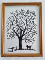 Scherenschnitt Bild Baum Kinderwagen monogrammiert, datiert