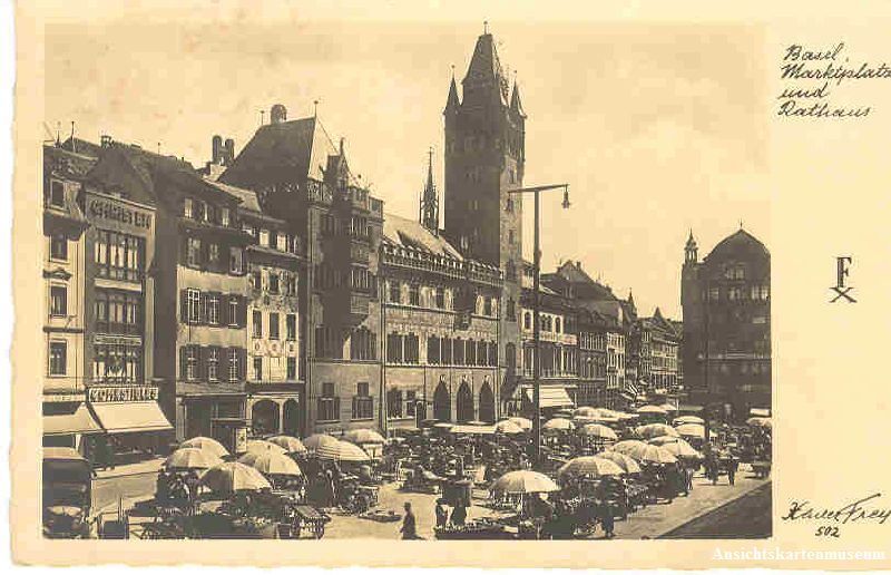 Cartoline postali: Basel - Marktplatz Rathaus + 1939 – Usato da Emmenbrücke venduto da teestube
