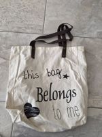 Stofftasche beige mit Print, Lederhenkel