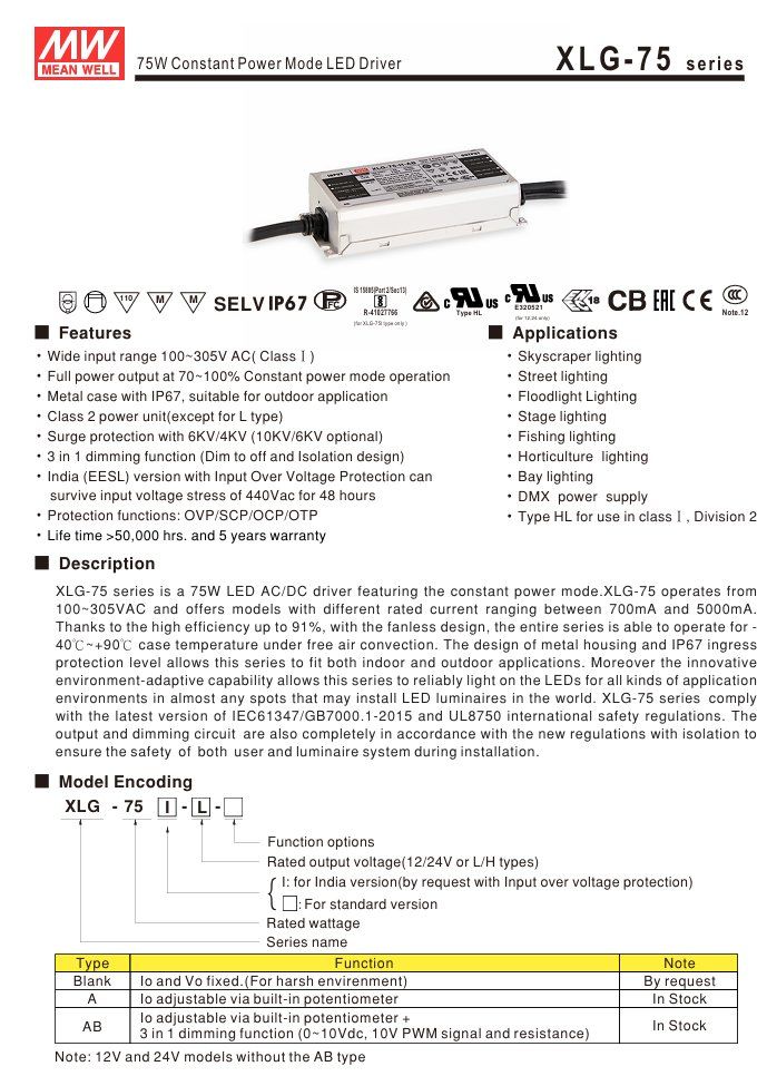 Componenti elettronici: MEAN WELL XLG-75-24-A Netzteil – Nuovo e nell'imballaggio originale da Biessenhofen venduto da ger_phm8 2