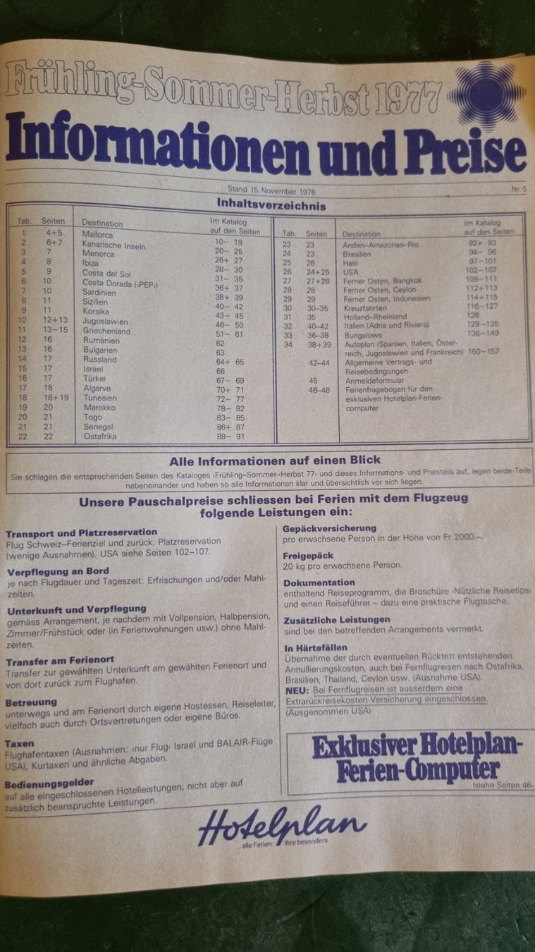 Dokumente: Hotelplan Fruehling-Sommer-Herbst 1977 Katalog – Gebraucht aus Bözberg von heinz-d 5