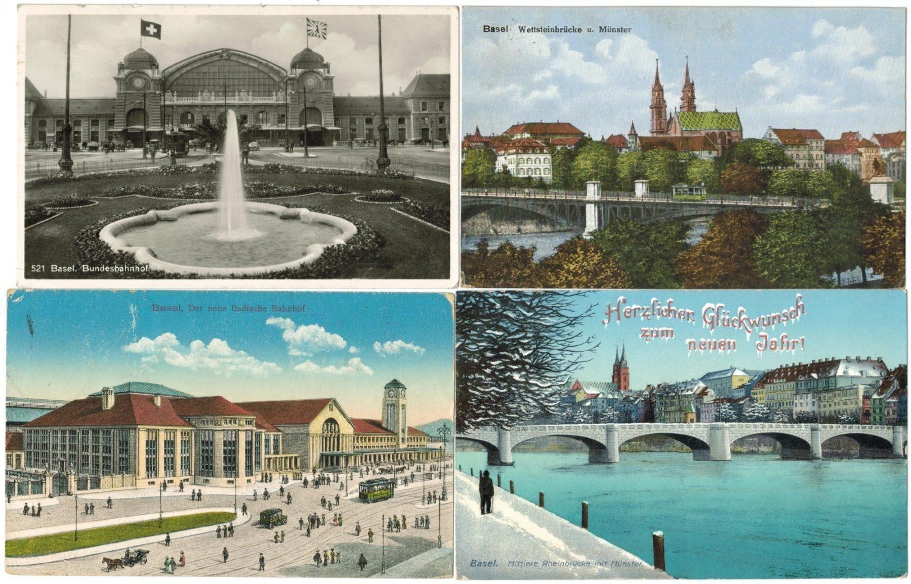 Cartoline postali: 4 AK Basel 1911 - 1934 – Usato da Zürich venduto da Tolima194