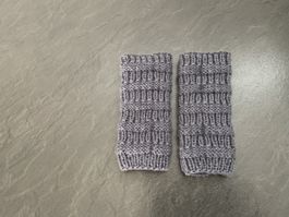 Handgestrickte Pulswärmer Amedisli Grau mit doppelter Wolle 