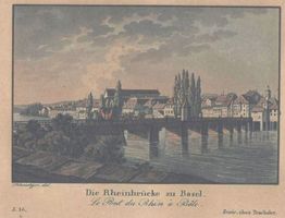 Basel Rheinbr. altkolorierte Aquatinta