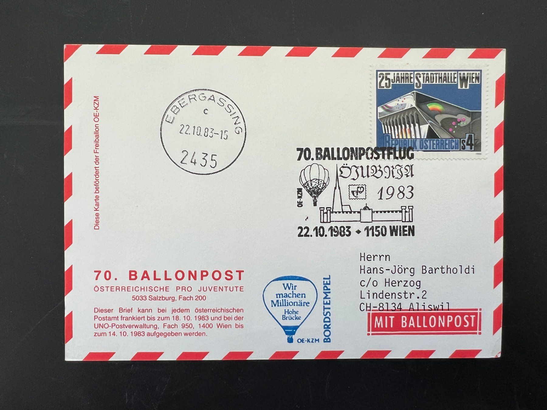 Tous les timbres: 70. Ballonpostflug 1983   Ebergassing (G565) – D'occasion à Hinwil par Sidi4