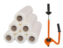 Stretchfolien Abroller Profi Orange + 6 Rollen 2,5 kg