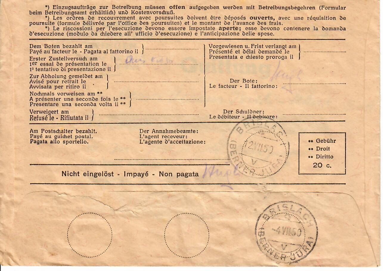 Alle Briefmarken: R - Brief Zwingen - Brislach 1950 – Gebraucht aus Hochdorf von Ziegel-16 1