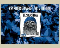 3 Kryptobriefmarken Nr. 7 THE 0WL, violett, grün, orange, **