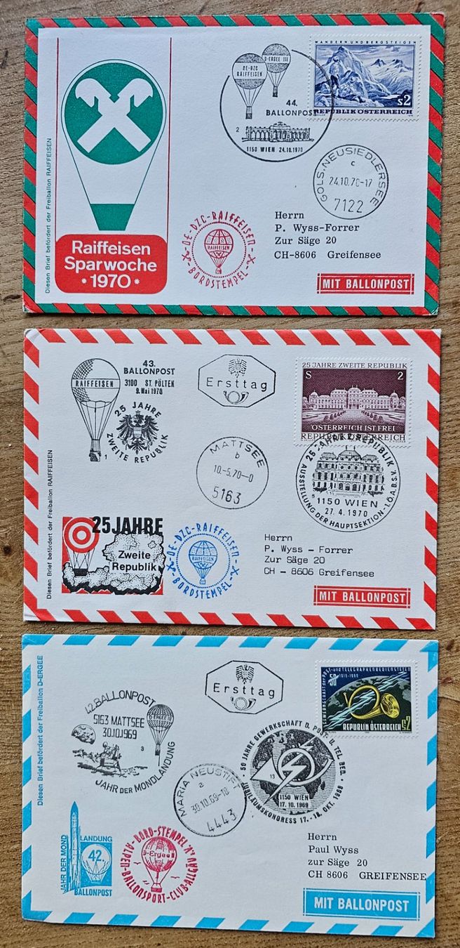 Alle Briefmarken: Österreich- 3 Briefe mit Ballonpost – Neu (gemäss Beschreibung) aus Les Valettes von Nuba1