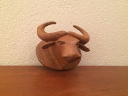 Mid century Büffel Kopf kleine Holzskulptur vintage Skulptur