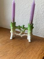 Älterer Kerzenständer Keramik grün/weiss