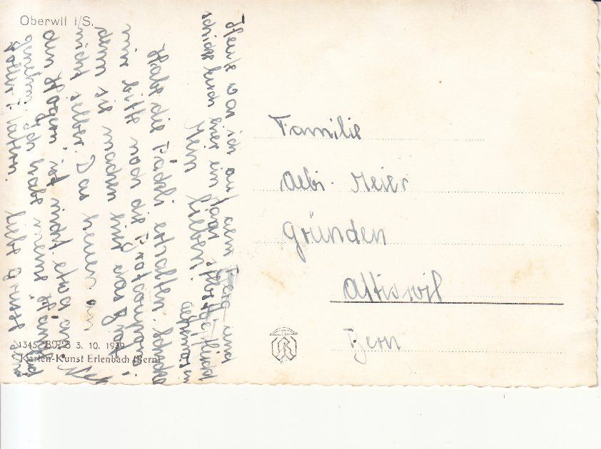 Ansichtskarten: Oberwil ca. 1940 – Gebraucht aus Bürglen TG von StampGraf 1