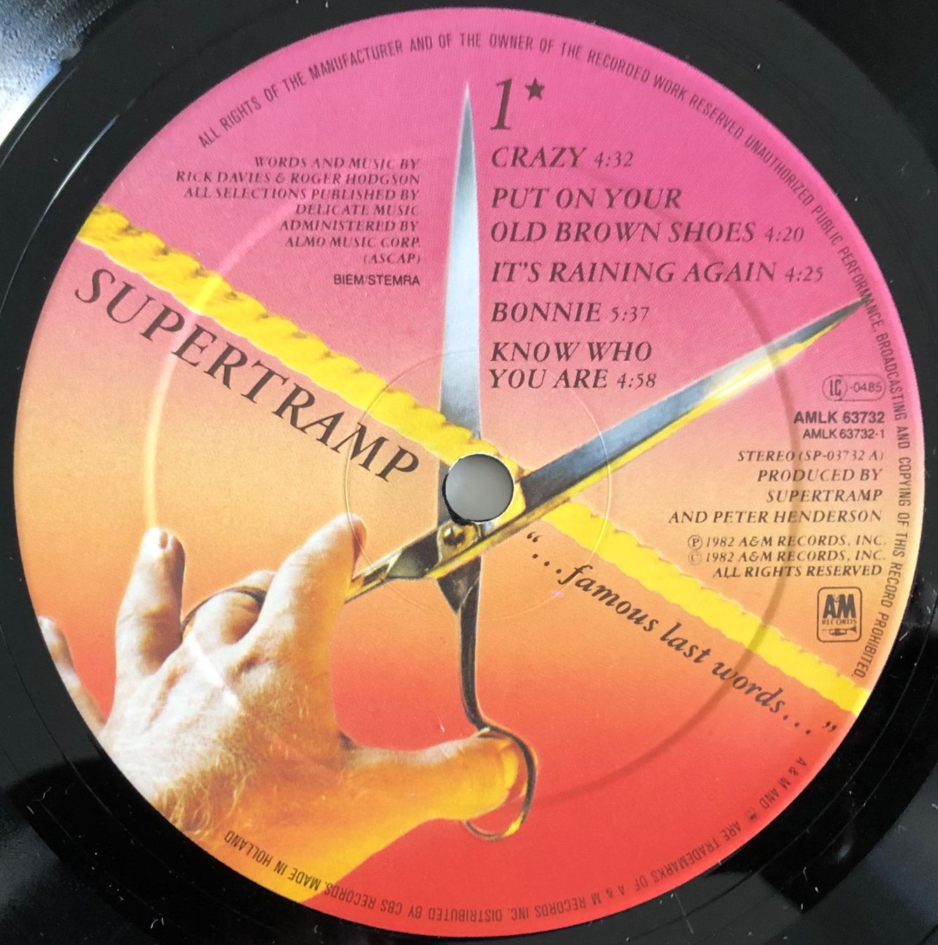 Vinyles: SUPERTRAMP - "....FAMOUS LAST WORDS..." – D'occasion à Poliez-Pittet par Newtown-Records 3