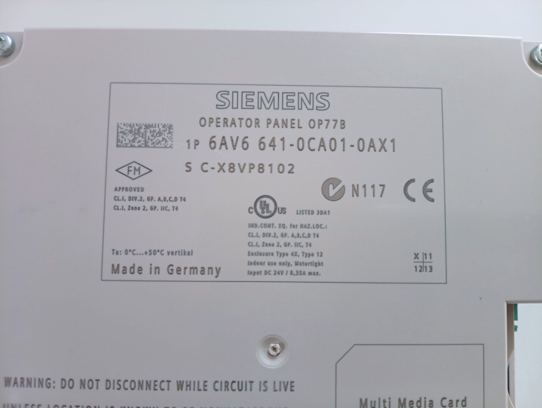 Siemens Componenti elettronici: Siemens SIMATIC Operator Panel OP 77B / 6AV6641-0CA01-0AX1 – Usato da Ufhusen venduto da HKSC 2