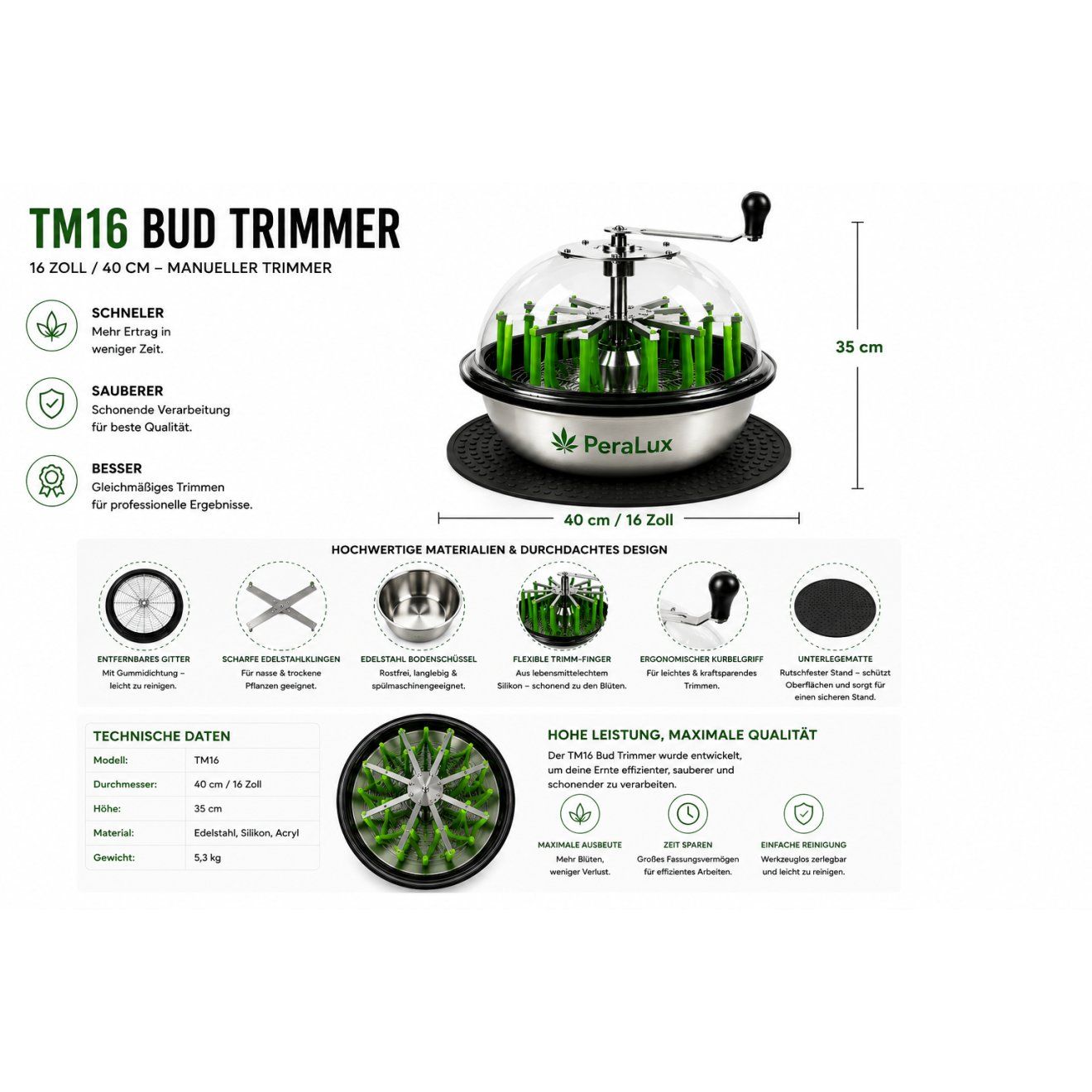 Elettrodomestici da cucina: PeraLux 16 Zoll TM16 Bud Trimmer – Nuovo e nell'imballaggio originale da Rietheim venduto da PeraLux 6