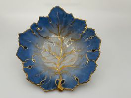 Carl Knoll Blatt-Schale, Porzellan, blau/gold, Jugendstil