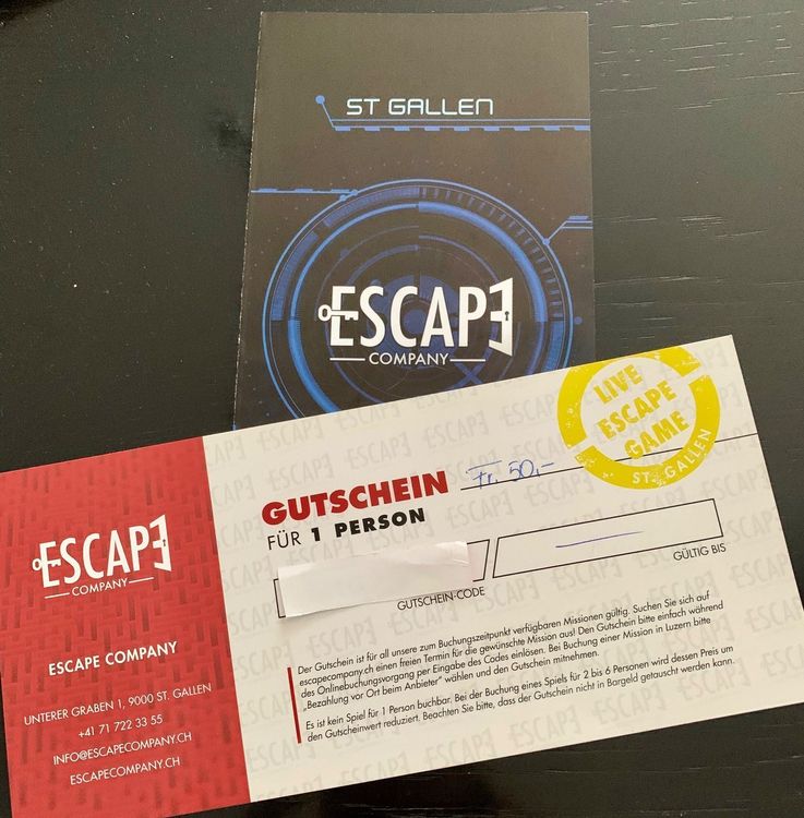 Gutschein Fr. 50.— Escape St. Gallen Kaufen auf Ricardo